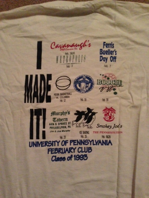 The back of the original Feb Club - a tradition started by the Class of 1993!