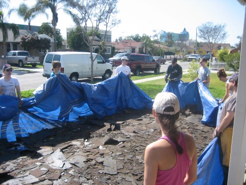 Now we had to move the tarp from the front lawn. 
