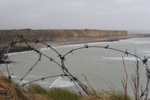 Barbed wire is commonplace on the Pointe du Hoc.