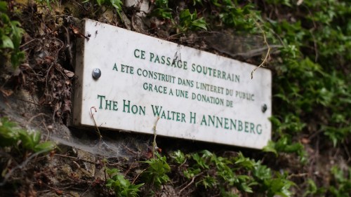 The plaque marking the subterranean passage sponsored by Wharton alum Walter H. Annenberg.