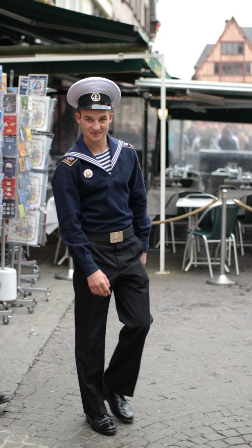 A Russian sailor in the square by the Church of St. Joan of Arc.