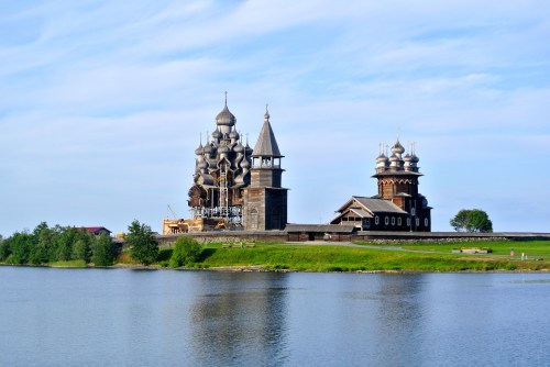 The Transfiguration Cathedral and the Church of the Intercession on Kizhi Island.