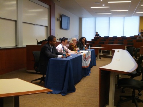 eer Paths: Embracing the Unexpected, Steinberg Hall-Dietrich Hall. Panelists included Kristin Haskins-Simms, C'93, Principal Designer at Krysi (formerly Strangefruit), Contestant on Season 8 of Project Runway; Franklin Shen, ENG’03, Co-Owner of Sugar Philly Dessert Truck and Catering and Derek Murphy, WG'89 Executive Vice President and General Manager USA TODAY Moderator: Pat Rose, G'75, Director of Penn Career Services.