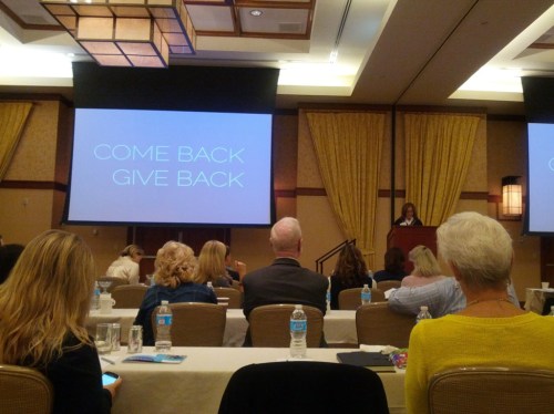 Adrienne Price, W ‘78, C’78, G’78, Vice President of Internal Affairs of the Alumni Class Leadership Council, talking about collaboration and the importance of "Come Back and Give Back"