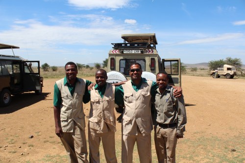 Our safari drivers (Left to Right: Wolfgang, Wilfred, Shafino) and Safari Director, Adam, in Tanzania