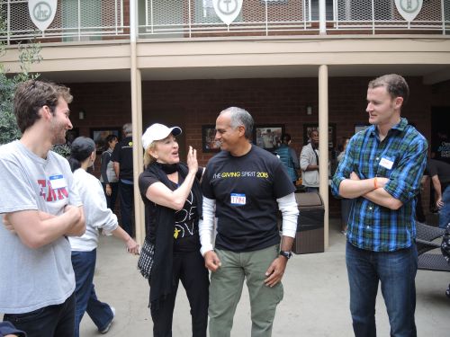 Jane Gutman introduces The Giving Spirit's founder and Chairman Tom Bagamane to the Penn Serves LA group.