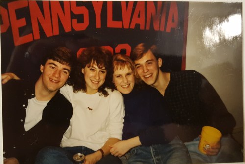 Party in Butcher 2nd floor dorm room, lower Quad, University of Pennsylvania, Fall 1989