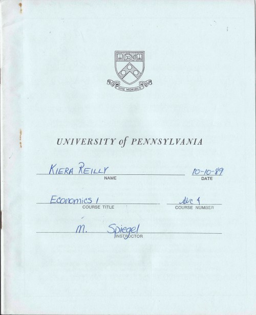 Econ 1 exam blue book from the University of Pennsylvania courtesty Kiera Reilly