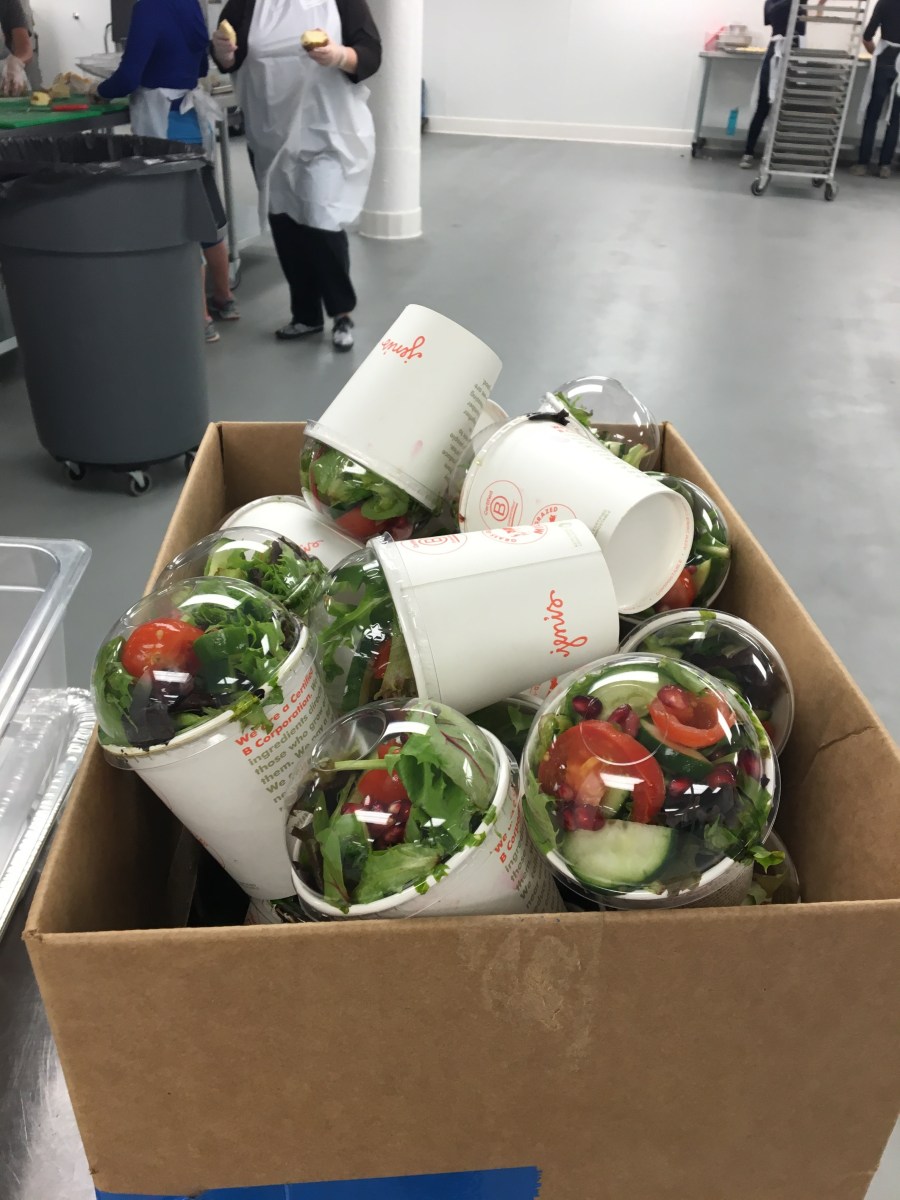 Salads prepared by Penn Serves LA volunteers at L.A. Kitchen