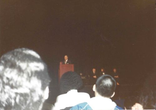 New York Governor Mario Cuomo speaks at the University of Pennsylvania in 1989 Irvine Auditorium