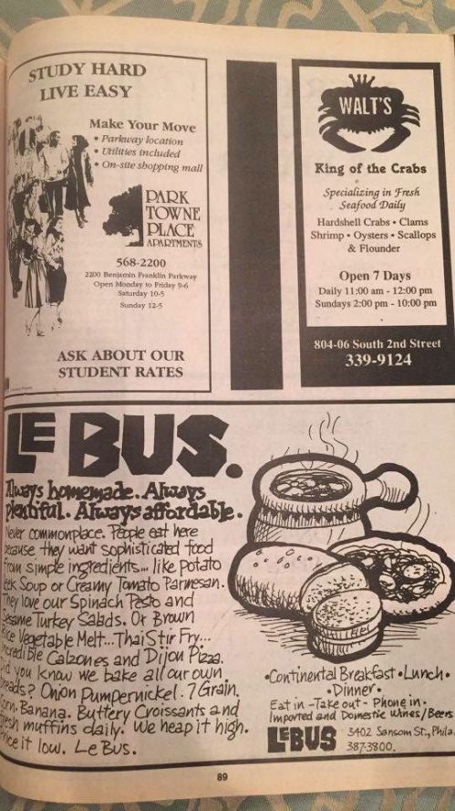 Ads in Spring 1990 Course Registration book University of Pennsylvania