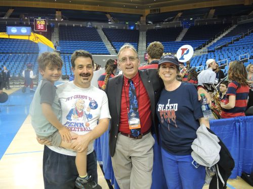 Mitchell Kraus, C'93, with his son, and I pose with Penn Band Director Greer Cheeseman, EAS'79