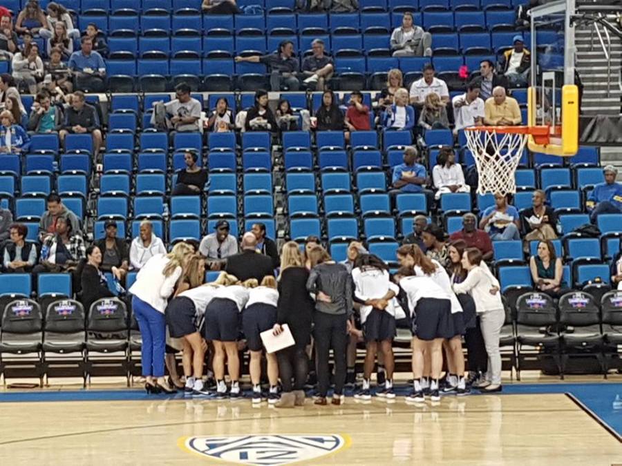 Penn Women's Basketball huddles during NCAA Women's Basketball tournament round 1 game