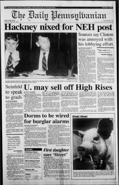 The March 30, 1993 front page of The Daily Pennsylvanian