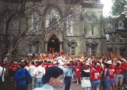 Waving our canes at President Hackney, demanding that he declare us seniors! Photo by Kiera Reilly