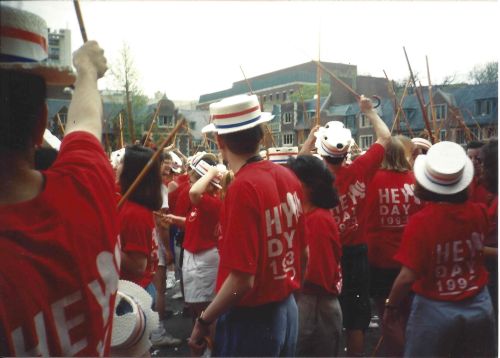 Hats and canes and red shirts take over the Quad. The Penn Class of 1993! Photo by Kiera Reilly