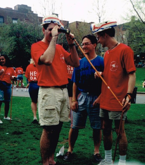Hanging out on Hill Field, photo courtesy of Jeff Liebert, L-R Howard Blecher, CAS '93, Alan Steenstrup, CAS '92, Justin Sowers, SEAS '93