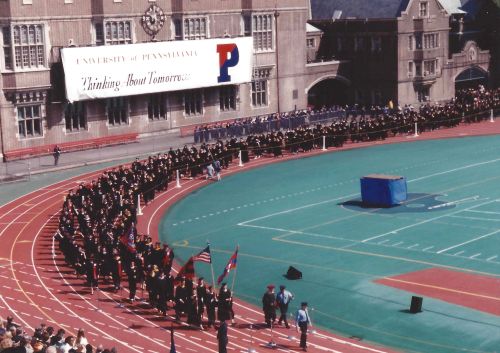 The Class of 1993 enters Franklin Field for Penn Commencement, May 17, 1993. Photo courtesy of Kiera Reilly, C'93