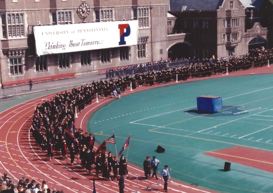The Class of 1993 enters Franklin Field for Penn Commencement, May 17, 1993. Photo courtesy of Kiera Reilly, C'93
