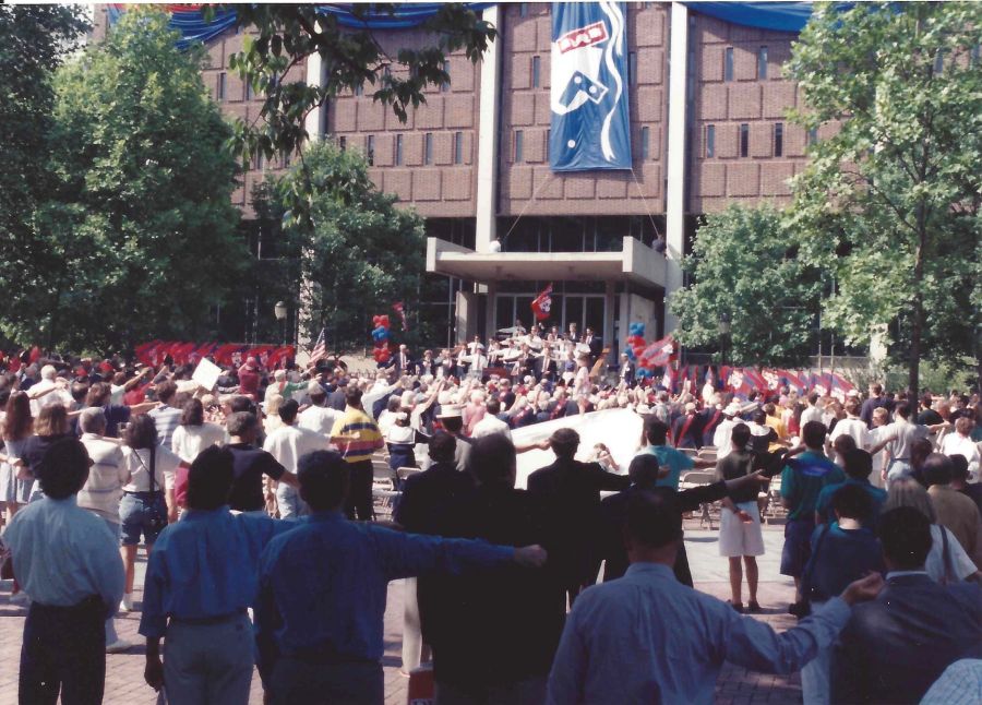 Singing, "The Red and The Blue," on College Green, May 15, 1993