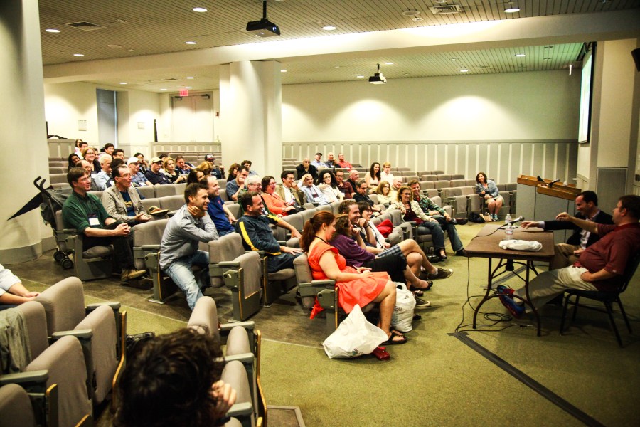 Jef Pollock, C'93, and Frank Luntz, C'84, discuss political campaign messaging during our 20th reunion in May, 2013.