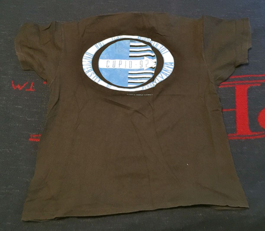 CUPID t-shirt 1992, back view, from Howard Levene, ENG'93 at the University of Pennsylvania. There seems to be a black and white version of this shirt.