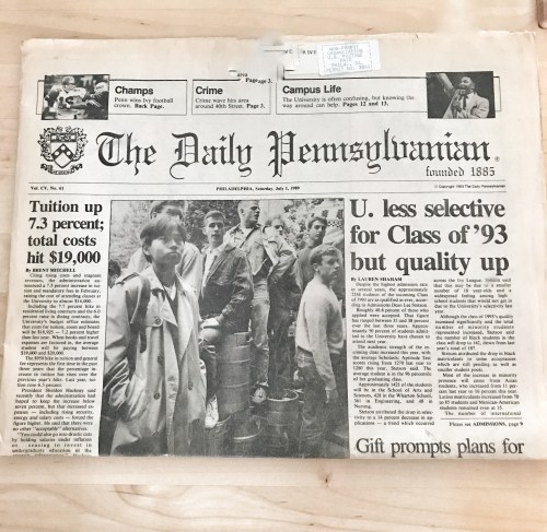 The July 1, 1989 issue of The Daily Pennsylvanian sent to incoming Freshman