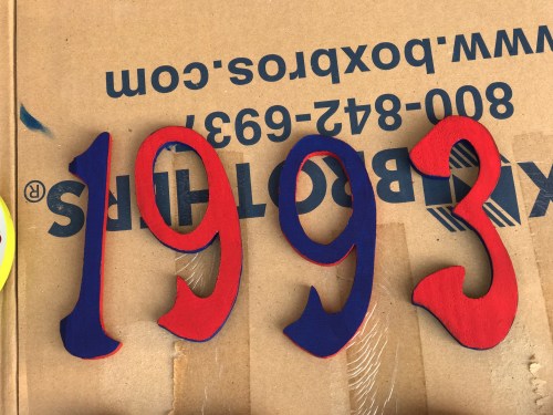 Penn 1993 25th reunion for University of Pennsylvania craft painting numbers red and blue #93tothe25th