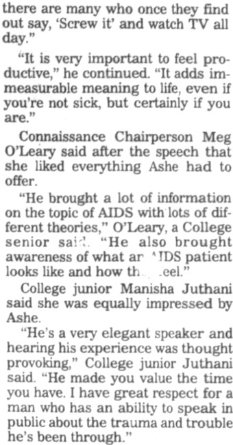 The Daily Pennsylvanian covers Arthur Ashe's visit to Penn for Connaissance