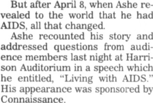 The Daily Pennsylvanian covers Arthur Ashe's visit to Penn for Connaissance