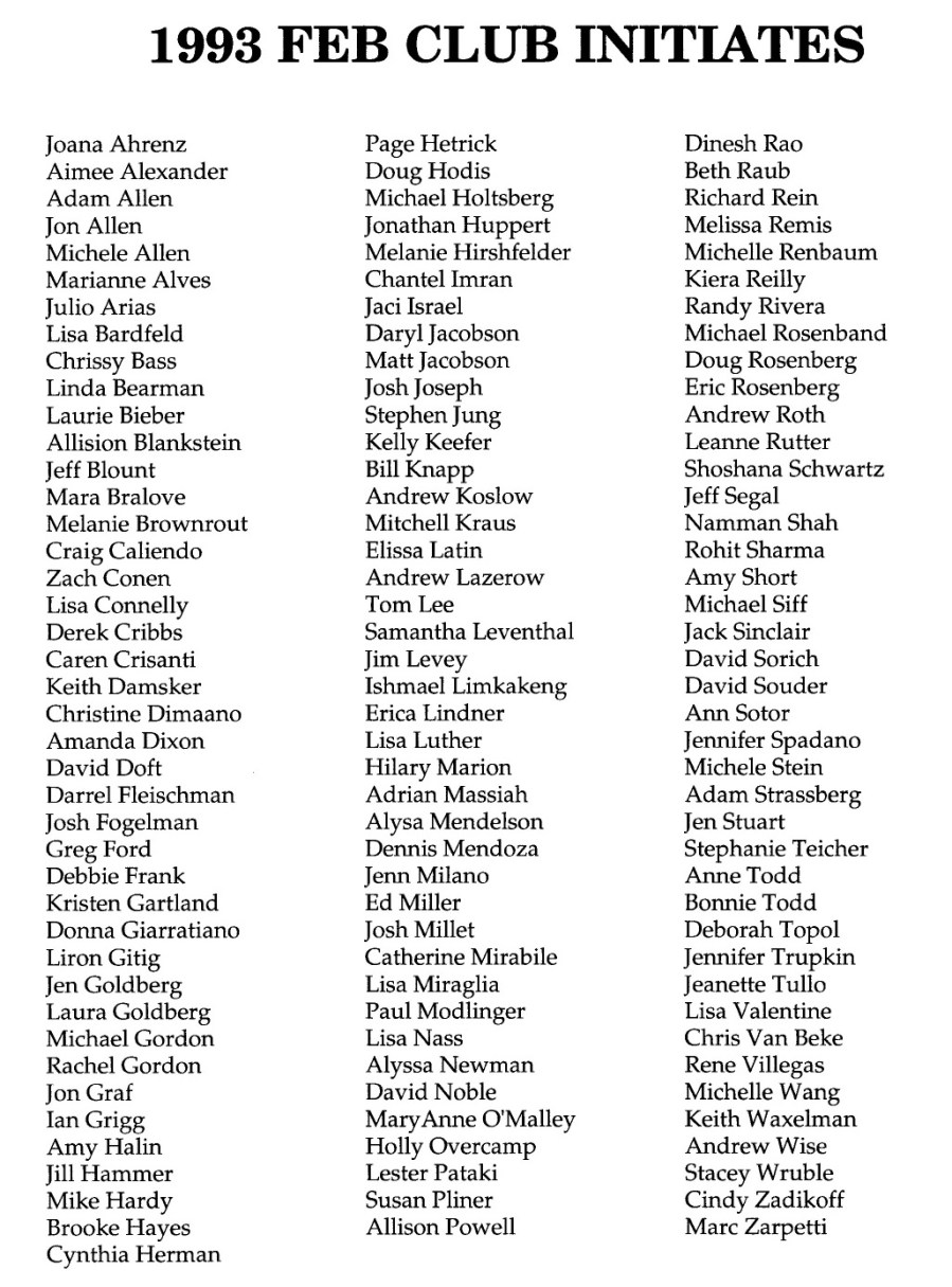 1993 Feb Club Initiates Senior Year at University of Pennsylvania