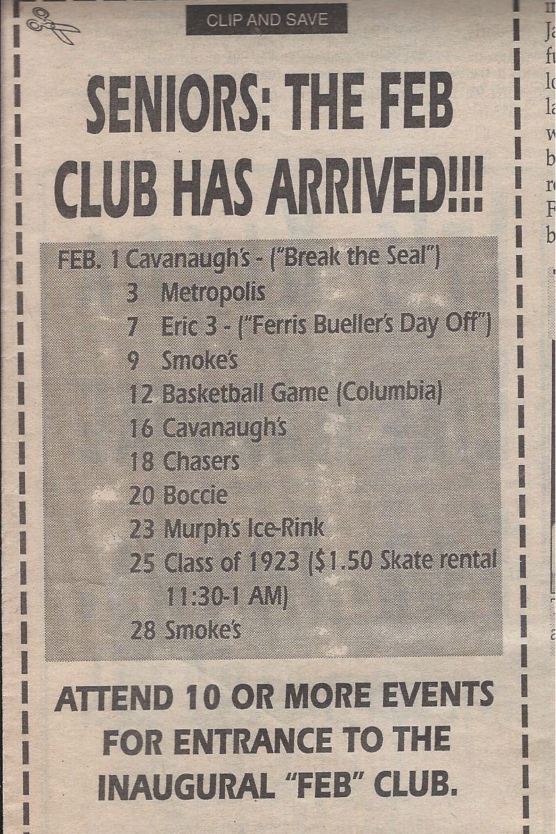 1993 Senior Class Board Feb Club schedule