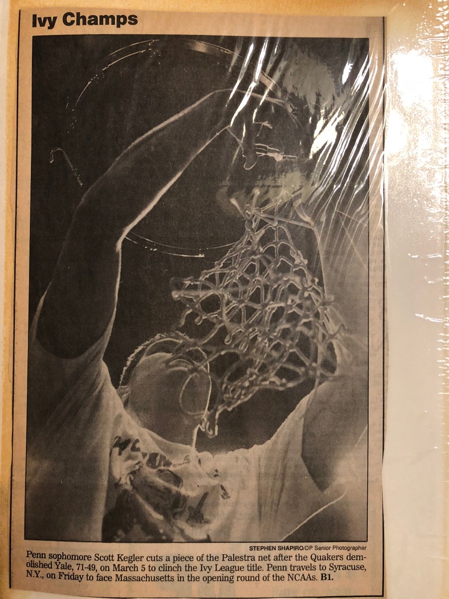 Penn Basketball cuts nets at the Palestra March 5, 1993