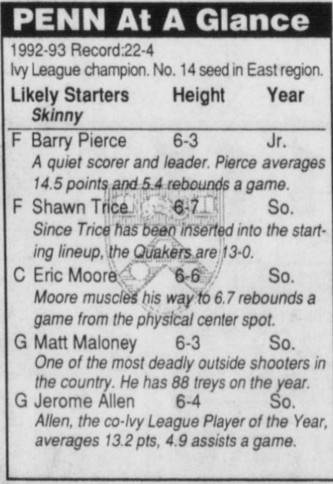 Penn at a Glance NCAA tournament 1993