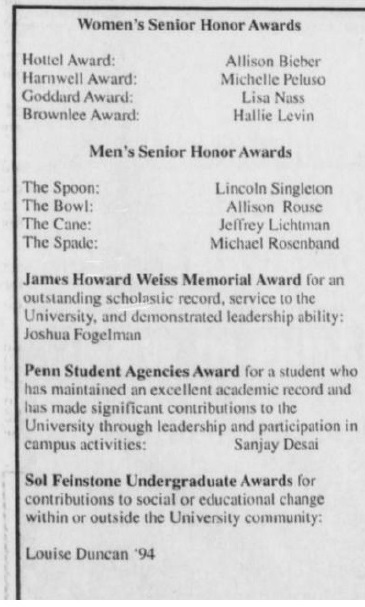 Ivy Day awards in the DP April 1993